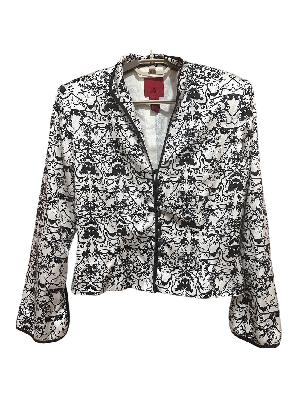 JS Collections Blazer Jacket 10 Petite White Black Abstract Button Up No Belt
